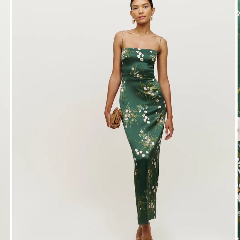 Reformation Green Floral Maxi Dress